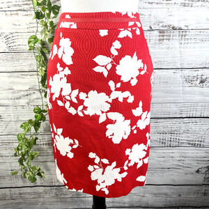 Talbots Skirt size 4 Petite Red White Floral Pencil Knee Wedding Career Church